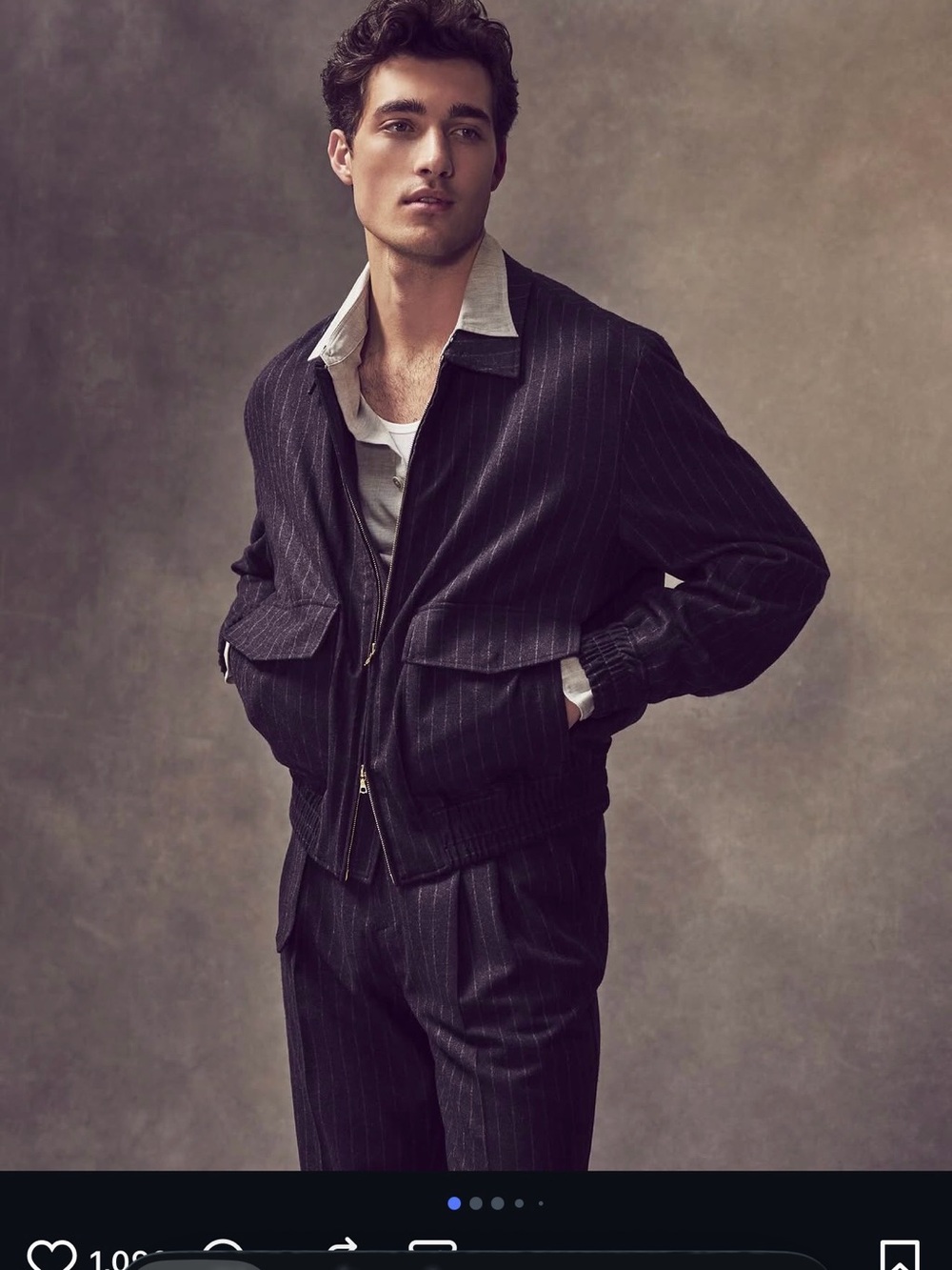 100% Virgin Wool Todd Snyder Gray Pinstripe Bomber Jacket